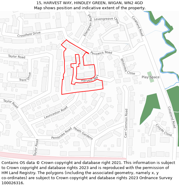 15, HARVEST WAY, HINDLEY GREEN, WIGAN, WN2 4GD: Location map and indicative extent of plot