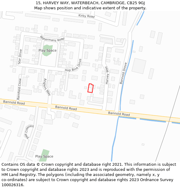 15, HARVEY WAY, WATERBEACH, CAMBRIDGE, CB25 9GJ: Location map and indicative extent of plot