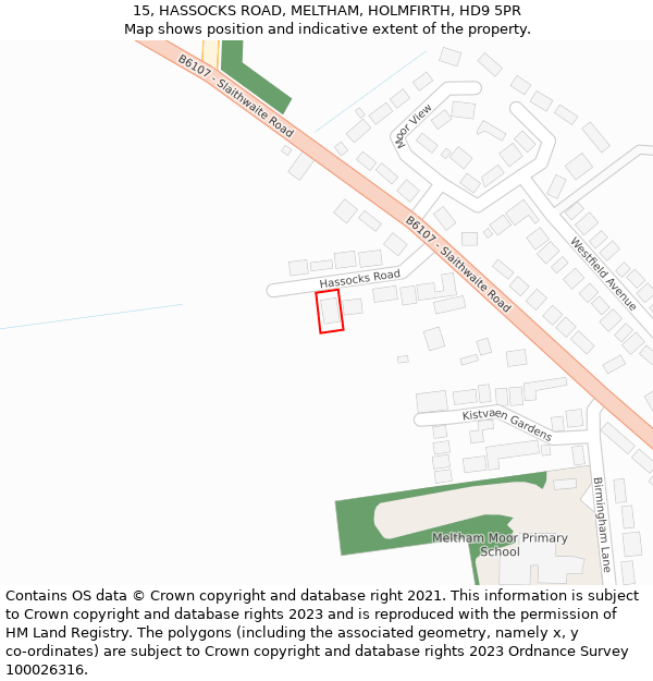 15, HASSOCKS ROAD, MELTHAM, HOLMFIRTH, HD9 5PR: Location map and indicative extent of plot