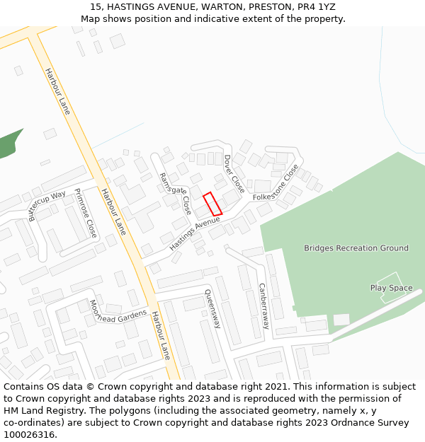 15, HASTINGS AVENUE, WARTON, PRESTON, PR4 1YZ: Location map and indicative extent of plot