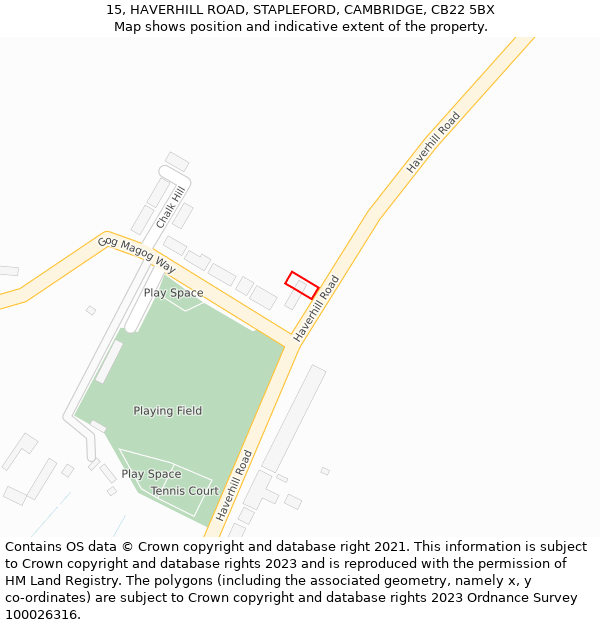 15, HAVERHILL ROAD, STAPLEFORD, CAMBRIDGE, CB22 5BX: Location map and indicative extent of plot