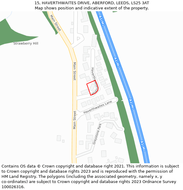 15, HAVERTHWAITES DRIVE, ABERFORD, LEEDS, LS25 3AT: Location map and indicative extent of plot