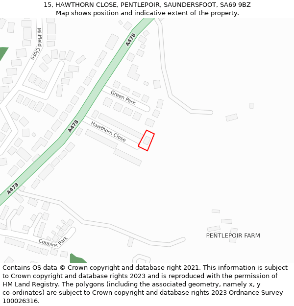 15, HAWTHORN CLOSE, PENTLEPOIR, SAUNDERSFOOT, SA69 9BZ: Location map and indicative extent of plot