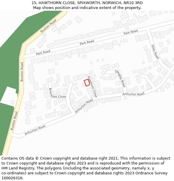 15, HAWTHORN CLOSE, SPIXWORTH, NORWICH, NR10 3RD: Location map and indicative extent of plot