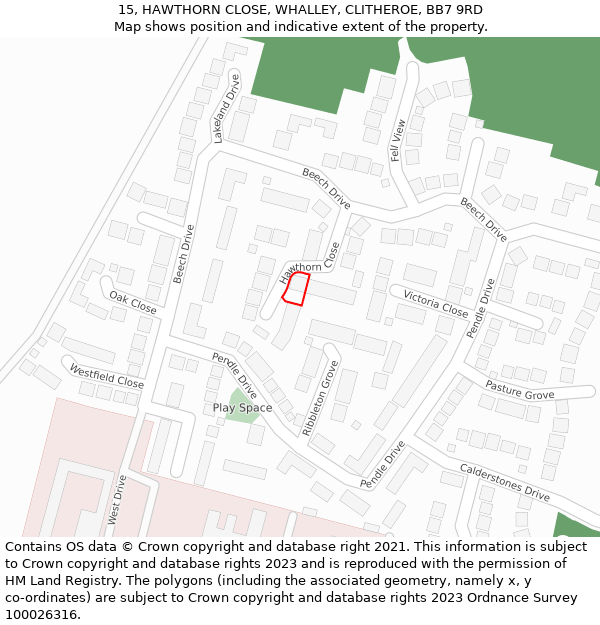 15, HAWTHORN CLOSE, WHALLEY, CLITHEROE, BB7 9RD: Location map and indicative extent of plot