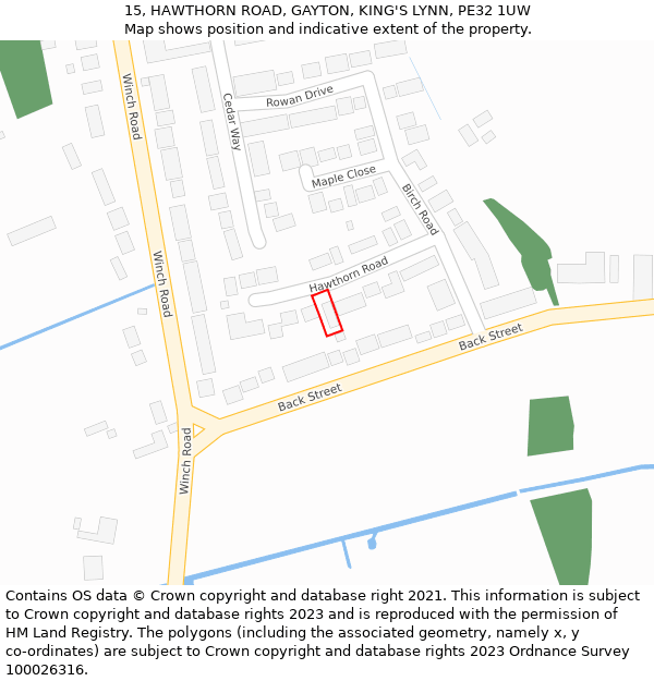 15, HAWTHORN ROAD, GAYTON, KING'S LYNN, PE32 1UW: Location map and indicative extent of plot