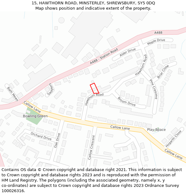 15, HAWTHORN ROAD, MINSTERLEY, SHREWSBURY, SY5 0DQ: Location map and indicative extent of plot