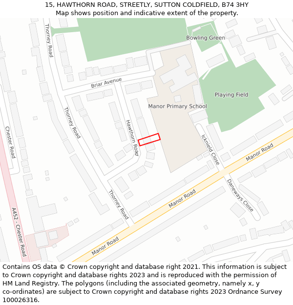 15, HAWTHORN ROAD, STREETLY, SUTTON COLDFIELD, B74 3HY: Location map and indicative extent of plot