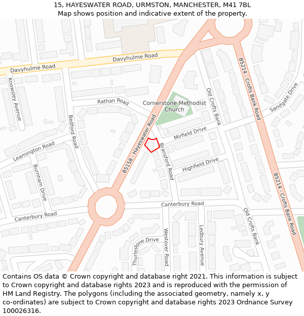 15, HAYESWATER ROAD, URMSTON, MANCHESTER, M41 7BL: Location map and indicative extent of plot