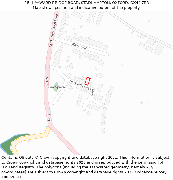 15, HAYWARD BRIDGE ROAD, STADHAMPTON, OXFORD, OX44 7BB: Location map and indicative extent of plot