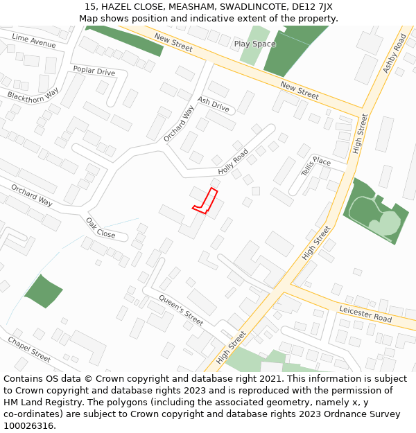 15, HAZEL CLOSE, MEASHAM, SWADLINCOTE, DE12 7JX: Location map and indicative extent of plot