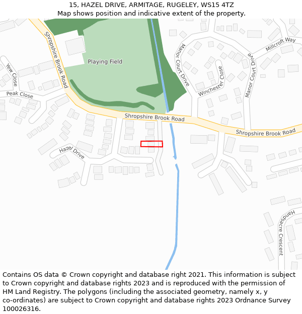 15, HAZEL DRIVE, ARMITAGE, RUGELEY, WS15 4TZ: Location map and indicative extent of plot