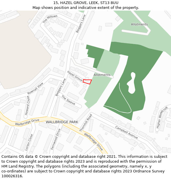 15, HAZEL GROVE, LEEK, ST13 8UU: Location map and indicative extent of plot
