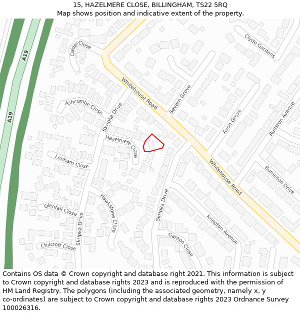 15, HAZELMERE CLOSE, BILLINGHAM, TS22 5RQ: Location map and indicative extent of plot