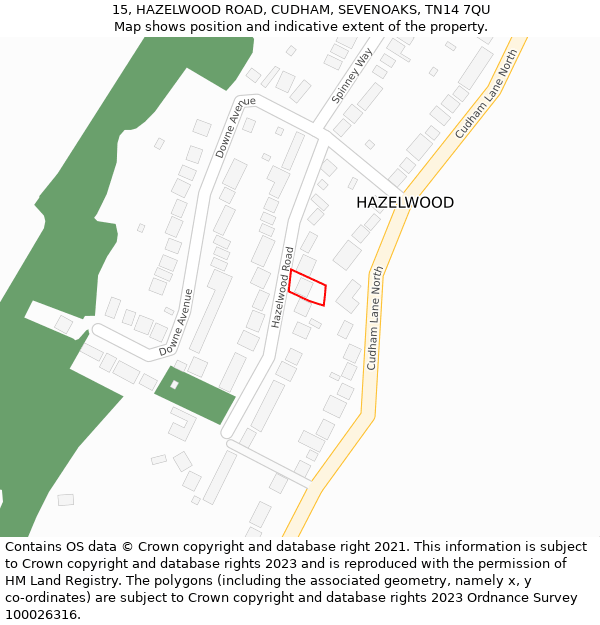 15, HAZELWOOD ROAD, CUDHAM, SEVENOAKS, TN14 7QU: Location map and indicative extent of plot