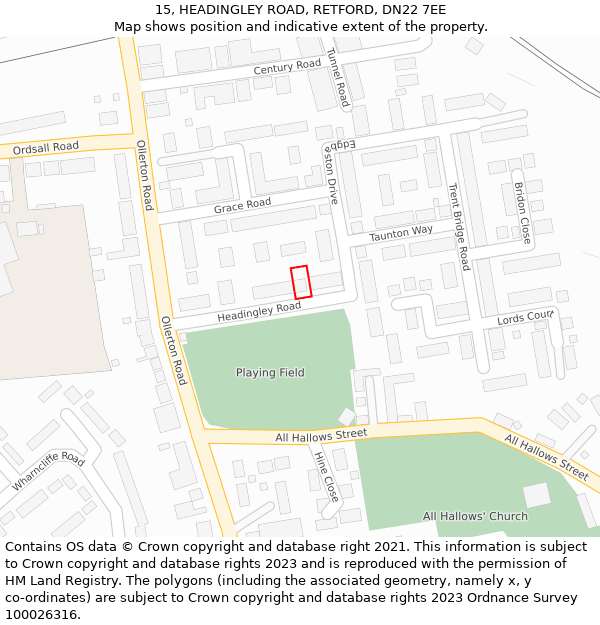 15, HEADINGLEY ROAD, RETFORD, DN22 7EE: Location map and indicative extent of plot