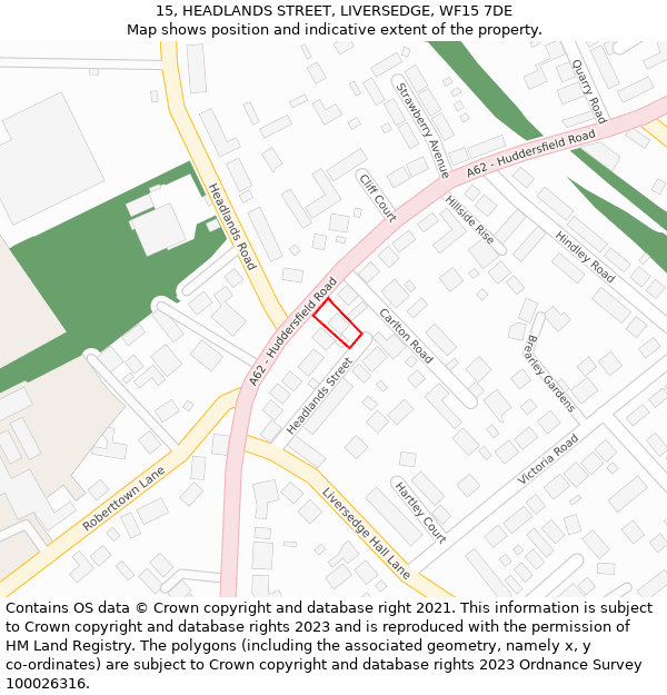 15, HEADLANDS STREET, LIVERSEDGE, WF15 7DE: Location map and indicative extent of plot