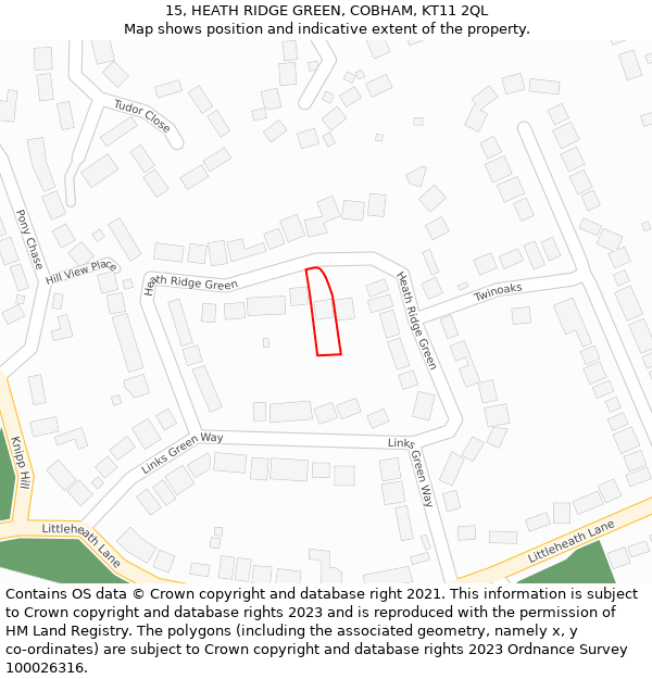 15, HEATH RIDGE GREEN, COBHAM, KT11 2QL: Location map and indicative extent of plot