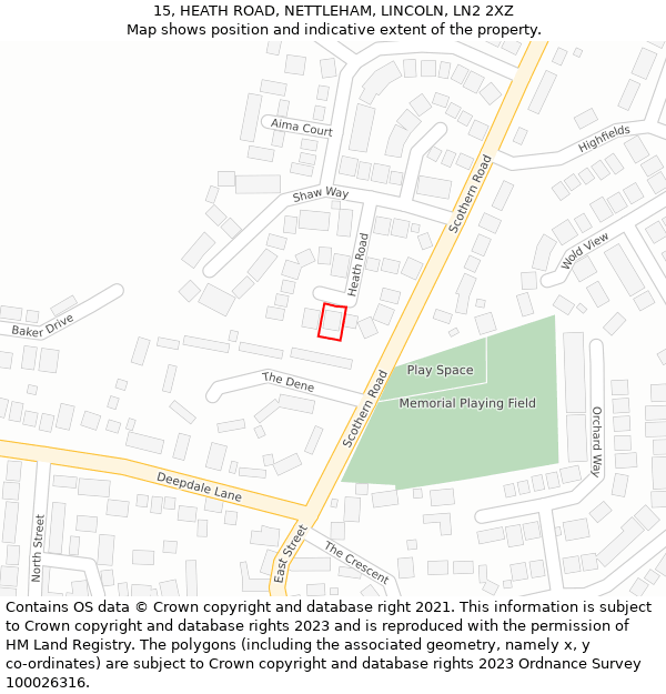 15, HEATH ROAD, NETTLEHAM, LINCOLN, LN2 2XZ: Location map and indicative extent of plot