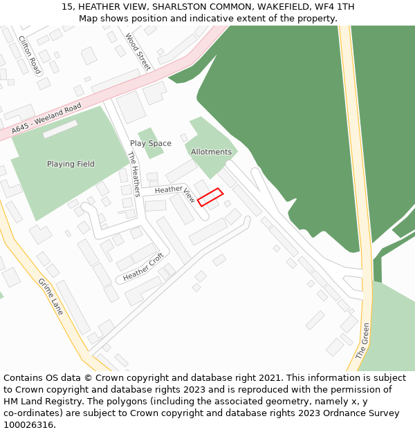 15, HEATHER VIEW, SHARLSTON COMMON, WAKEFIELD, WF4 1TH: Location map and indicative extent of plot