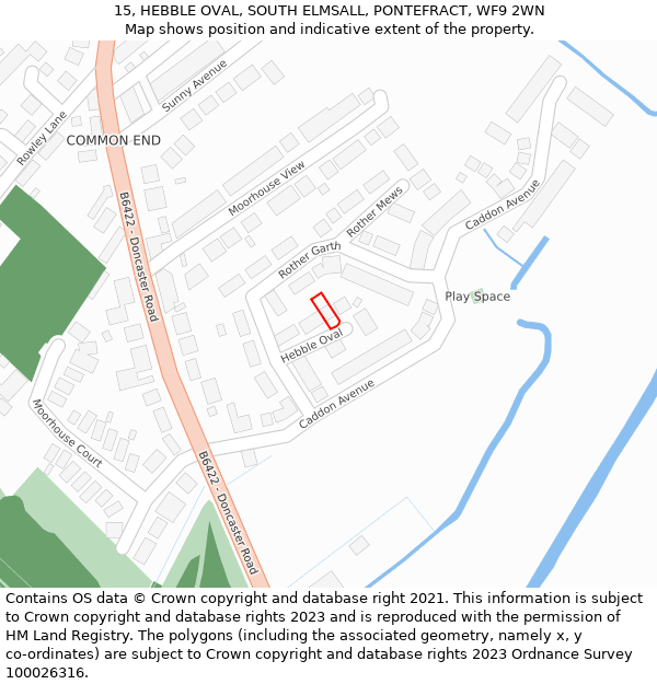 15, HEBBLE OVAL, SOUTH ELMSALL, PONTEFRACT, WF9 2WN: Location map and indicative extent of plot