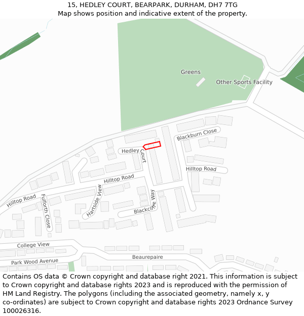15, HEDLEY COURT, BEARPARK, DURHAM, DH7 7TG: Location map and indicative extent of plot