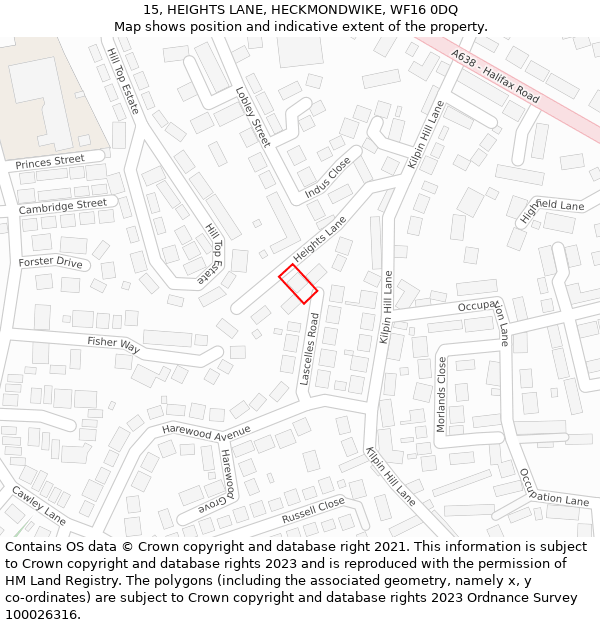 15, HEIGHTS LANE, HECKMONDWIKE, WF16 0DQ: Location map and indicative extent of plot