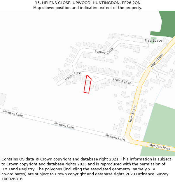 15, HELENS CLOSE, UPWOOD, HUNTINGDON, PE26 2QN: Location map and indicative extent of plot