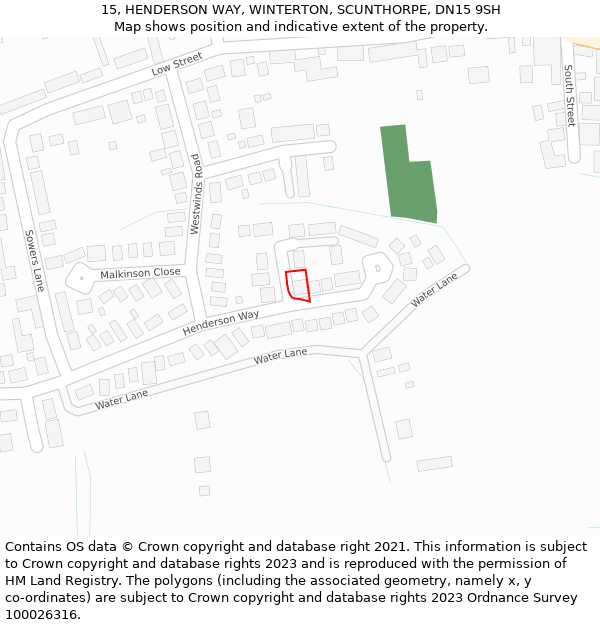 15, HENDERSON WAY, WINTERTON, SCUNTHORPE, DN15 9SH: Location map and indicative extent of plot