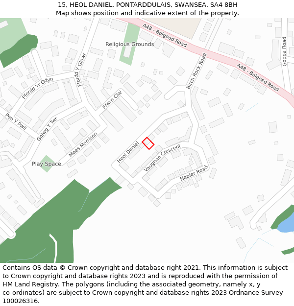 15, HEOL DANIEL, PONTARDDULAIS, SWANSEA, SA4 8BH: Location map and indicative extent of plot