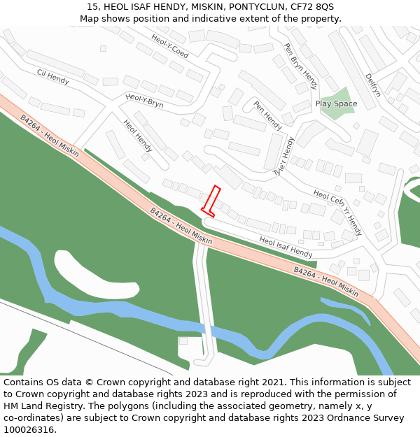 15, HEOL ISAF HENDY, MISKIN, PONTYCLUN, CF72 8QS: Location map and indicative extent of plot