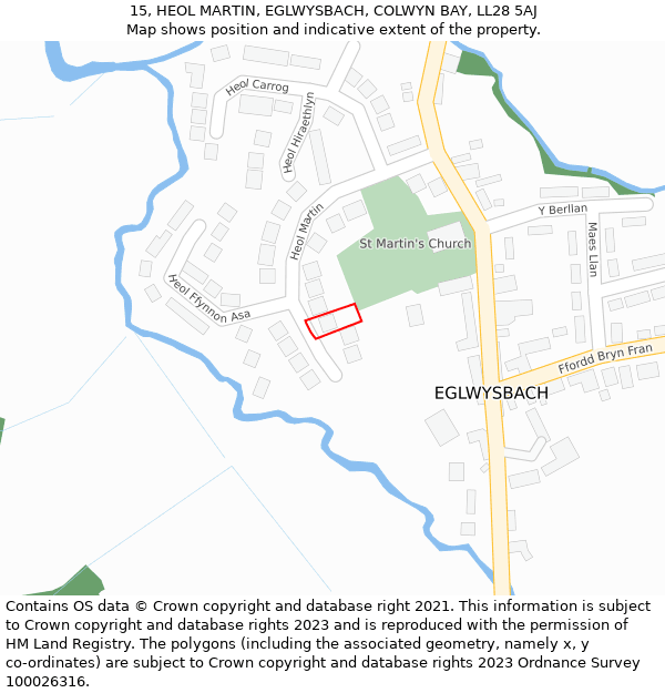 15, HEOL MARTIN, EGLWYSBACH, COLWYN BAY, LL28 5AJ: Location map and indicative extent of plot