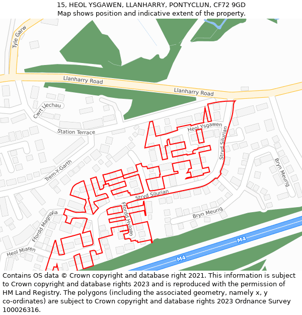 15, HEOL YSGAWEN, LLANHARRY, PONTYCLUN, CF72 9GD: Location map and indicative extent of plot