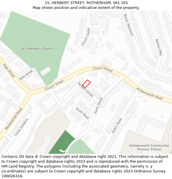 15, HERBERT STREET, ROTHERHAM, S61 1ES: Location map and indicative extent of plot