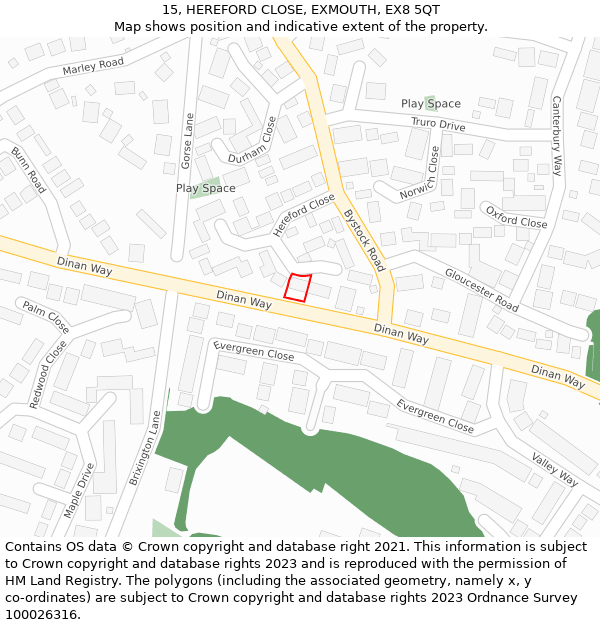 15, HEREFORD CLOSE, EXMOUTH, EX8 5QT: Location map and indicative extent of plot