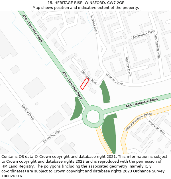 15, HERITAGE RISE, WINSFORD, CW7 2GF: Location map and indicative extent of plot