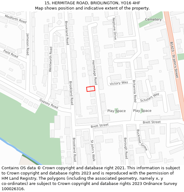 15, HERMITAGE ROAD, BRIDLINGTON, YO16 4HF: Location map and indicative extent of plot