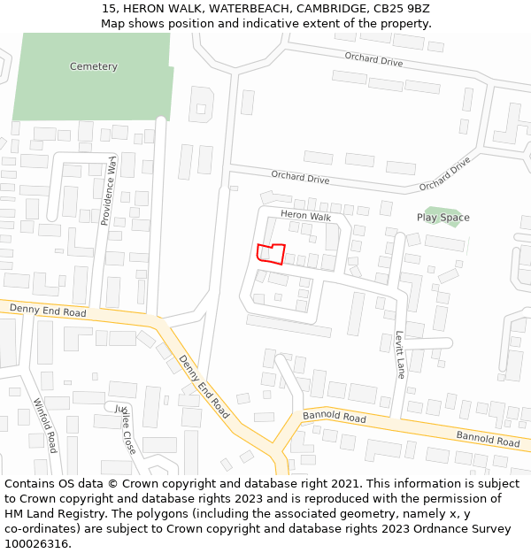 15, HERON WALK, WATERBEACH, CAMBRIDGE, CB25 9BZ: Location map and indicative extent of plot