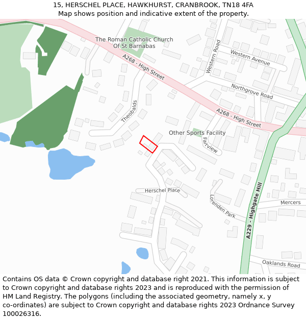 15, HERSCHEL PLACE, HAWKHURST, CRANBROOK, TN18 4FA: Location map and indicative extent of plot
