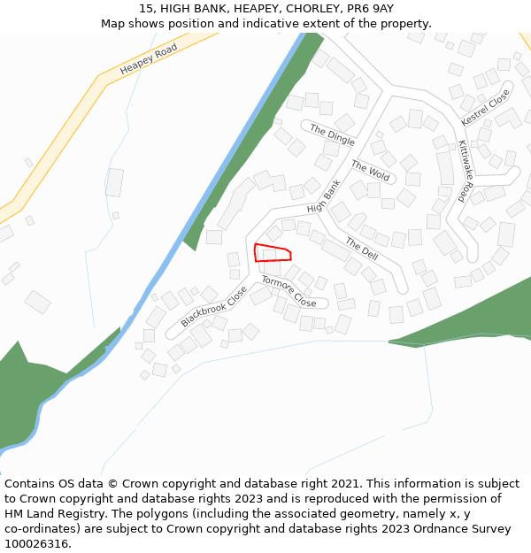 15, HIGH BANK, HEAPEY, CHORLEY, PR6 9AY: Location map and indicative extent of plot