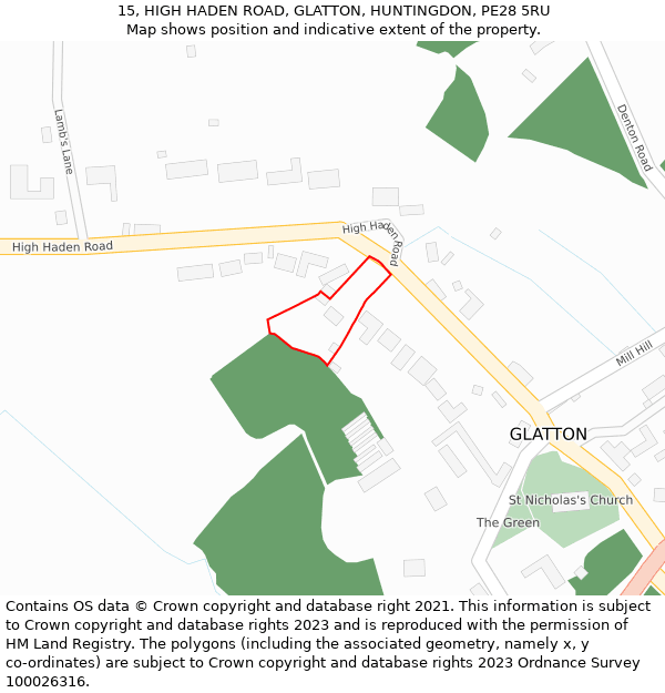 15, HIGH HADEN ROAD, GLATTON, HUNTINGDON, PE28 5RU: Location map and indicative extent of plot
