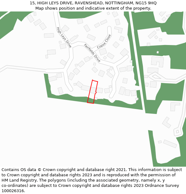 15, HIGH LEYS DRIVE, RAVENSHEAD, NOTTINGHAM, NG15 9HQ: Location map and indicative extent of plot