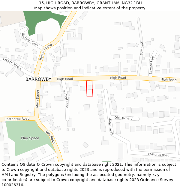 15, HIGH ROAD, BARROWBY, GRANTHAM, NG32 1BH: Location map and indicative extent of plot