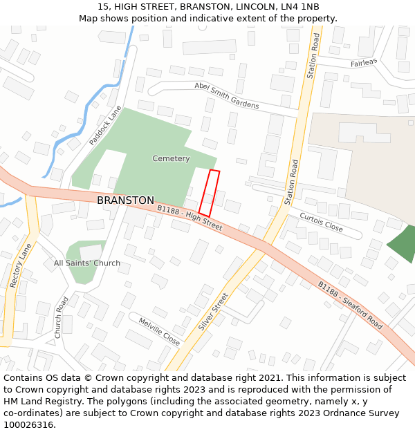 15, HIGH STREET, BRANSTON, LINCOLN, LN4 1NB: Location map and indicative extent of plot