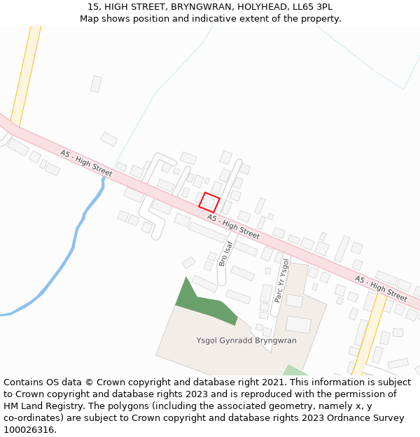 15, HIGH STREET, BRYNGWRAN, HOLYHEAD, LL65 3PL: Location map and indicative extent of plot