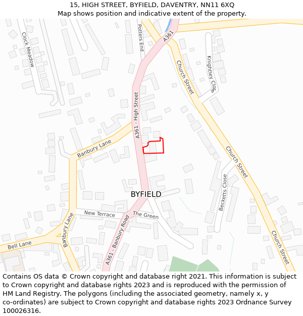 15, HIGH STREET, BYFIELD, DAVENTRY, NN11 6XQ: Location map and indicative extent of plot