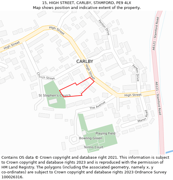 15, HIGH STREET, CARLBY, STAMFORD, PE9 4LX: Location map and indicative extent of plot