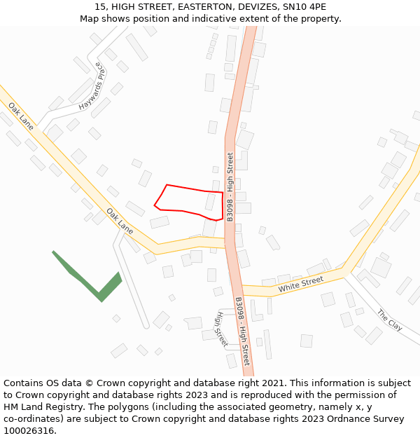 15, HIGH STREET, EASTERTON, DEVIZES, SN10 4PE: Location map and indicative extent of plot