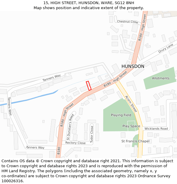 15, HIGH STREET, HUNSDON, WARE, SG12 8NH: Location map and indicative extent of plot