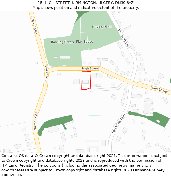 15, HIGH STREET, KIRMINGTON, ULCEBY, DN39 6YZ: Location map and indicative extent of plot